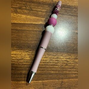 Pink and White Beaded Pen